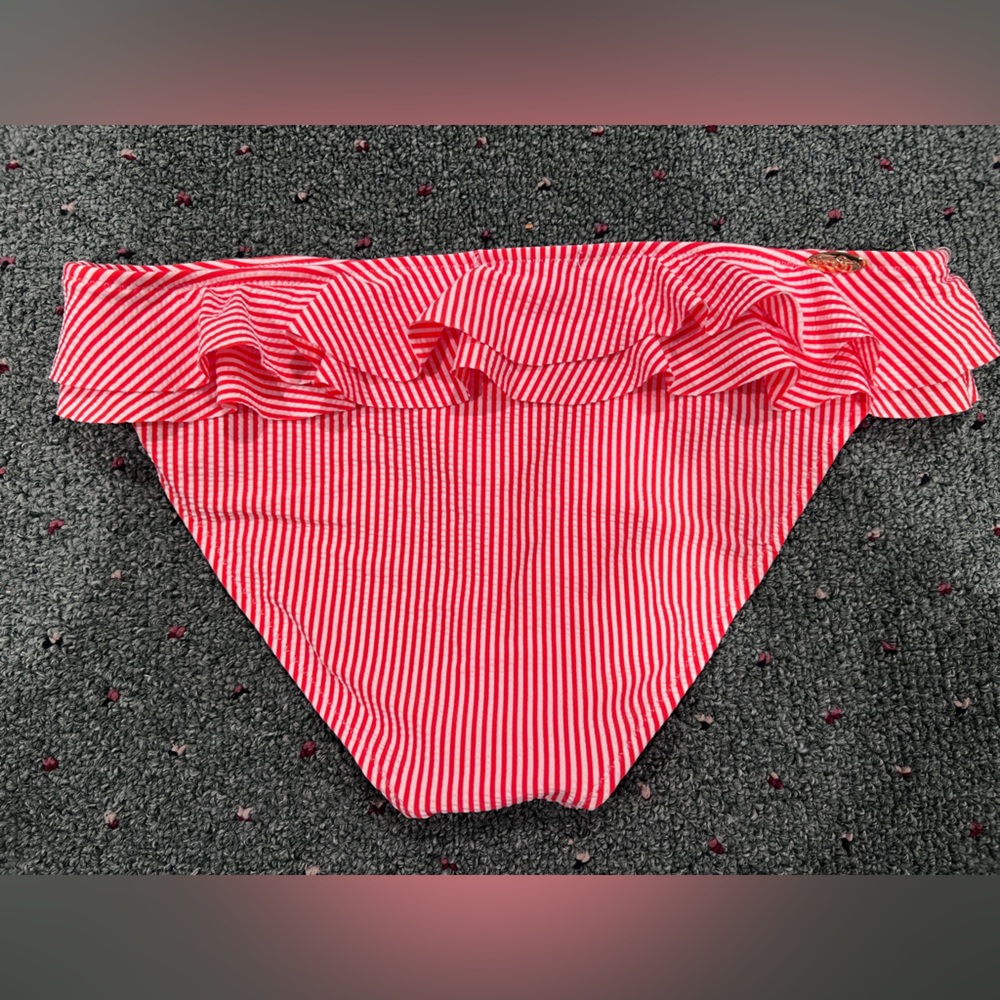 NEW Jessica Simpson Ruffle Bikini Bottom Size Medium, Pink/Orange